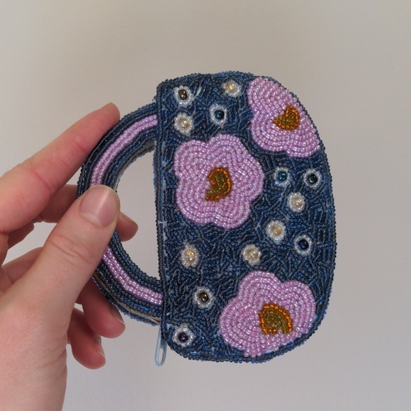 Y2K French Black Suede Flower Purse